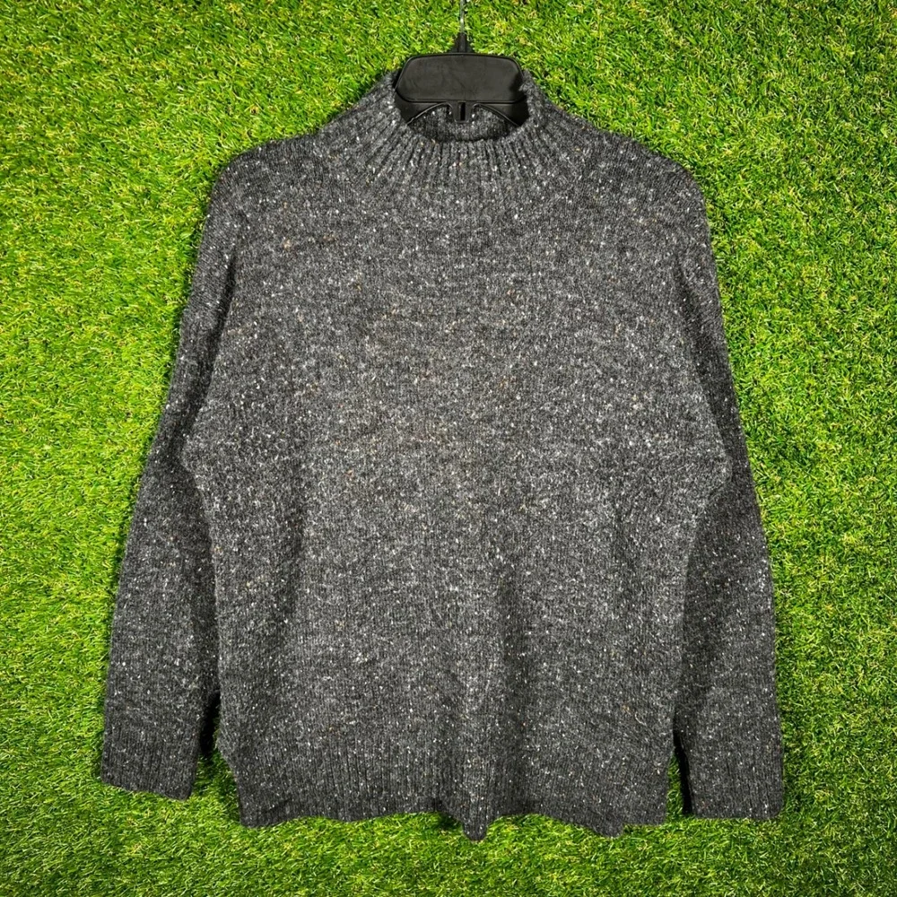 Well Worn Mens Small Charcoal Gray Speckled Mock Neck Knit Sweater 1971‎